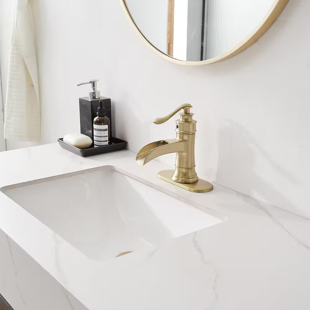 BWE Low-Arc Bathroom Faucet 2.26" Water-Saving Vanity Brushed Gold w/ Drain Kit