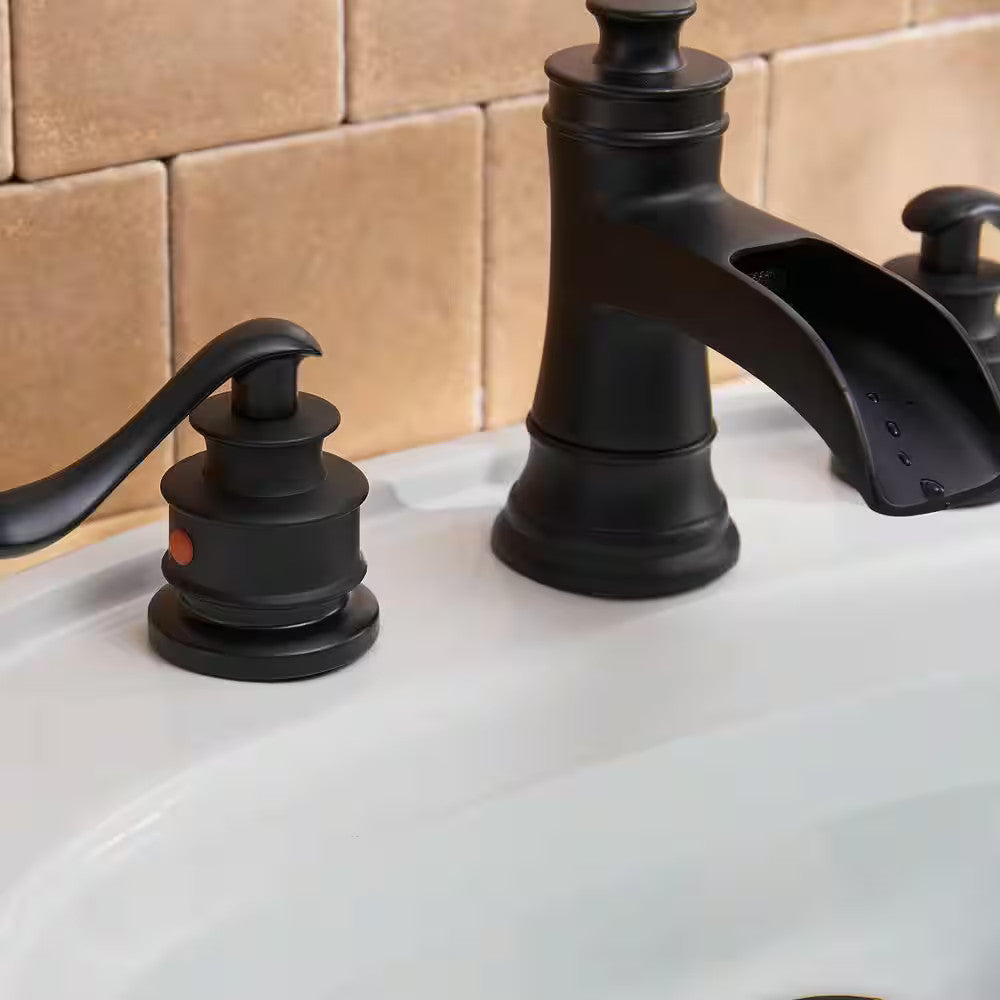 BWE A-96556-S-Black 8" Waterfall Widespread 2-Handle Bathroom Faucet + Pop Up BR