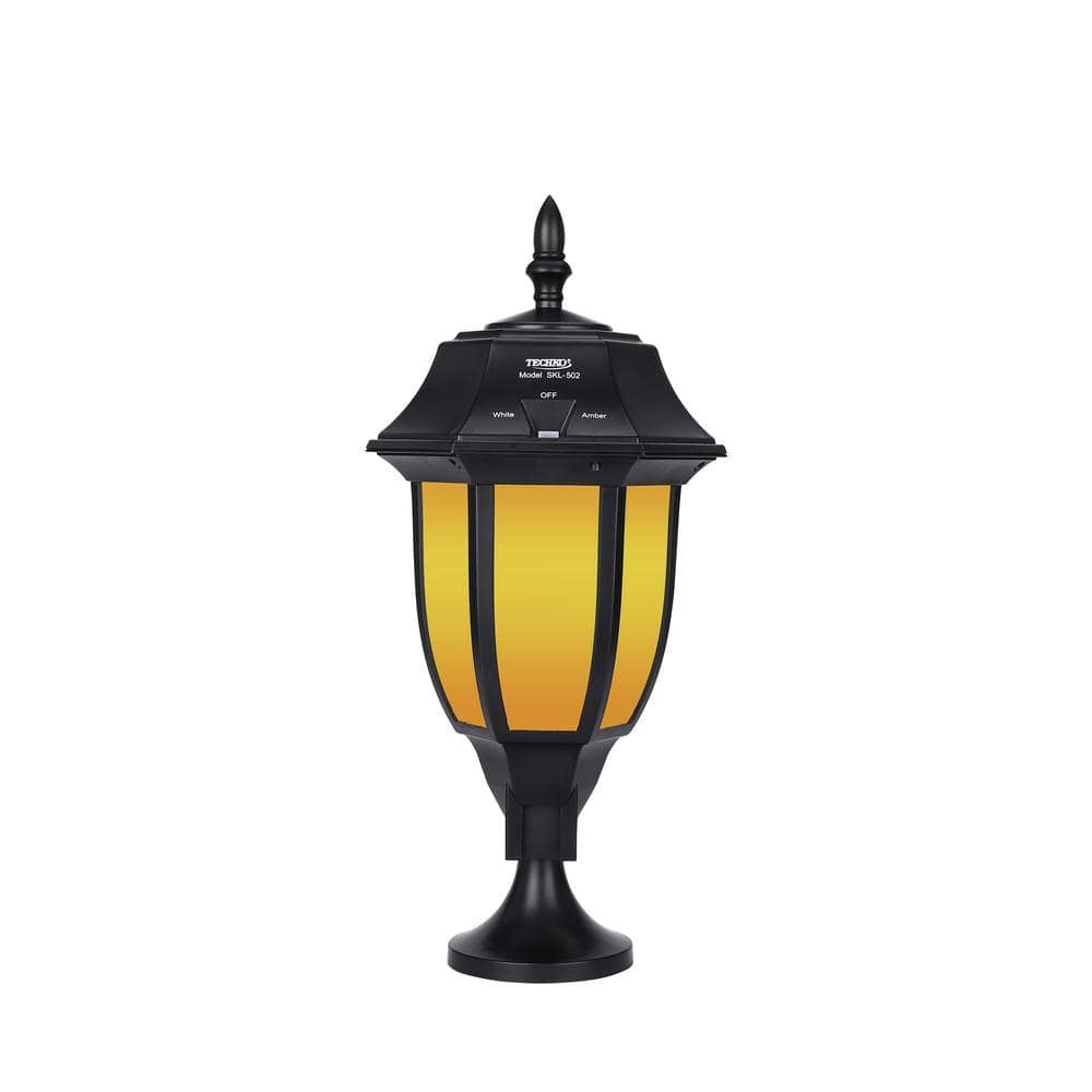 Black Solar Wall or Pillar LED Outdoor Light Sconce with Amber or White Light