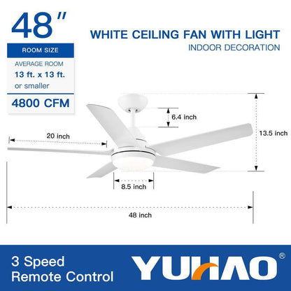 48 in. Integrated LED Light Kit Matte White Ceiling Fan with Remote Control