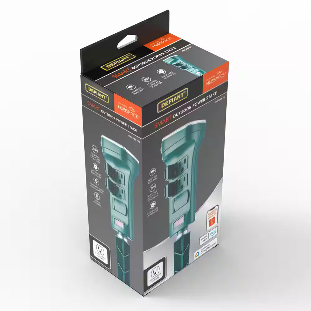 Defiant Smart Outdoor 4 ft. 6-Outlet Power Stake Timer Powered by Hubspace