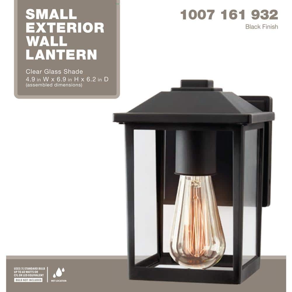 1-Light 7" Black Hardwired Classic Outdoor Wall Light Lantern Sconce Clear Glass
