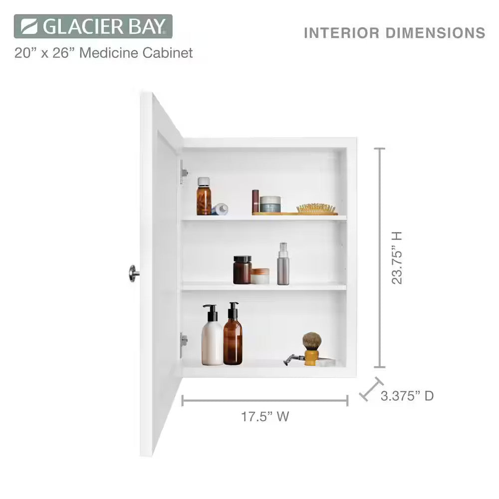 20 x 26 Framed Recessed or Surface-Mount Bathroom Medicine Cabinet Mirror White