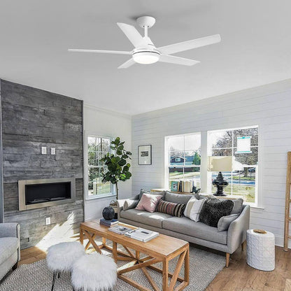 48 in. Integrated LED Light Kit Matte White Ceiling Fan with Remote Control