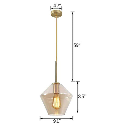 9.1 in. W x 8.5 in. H 1-Light Amber Glass Champagne Gold Pendant Light