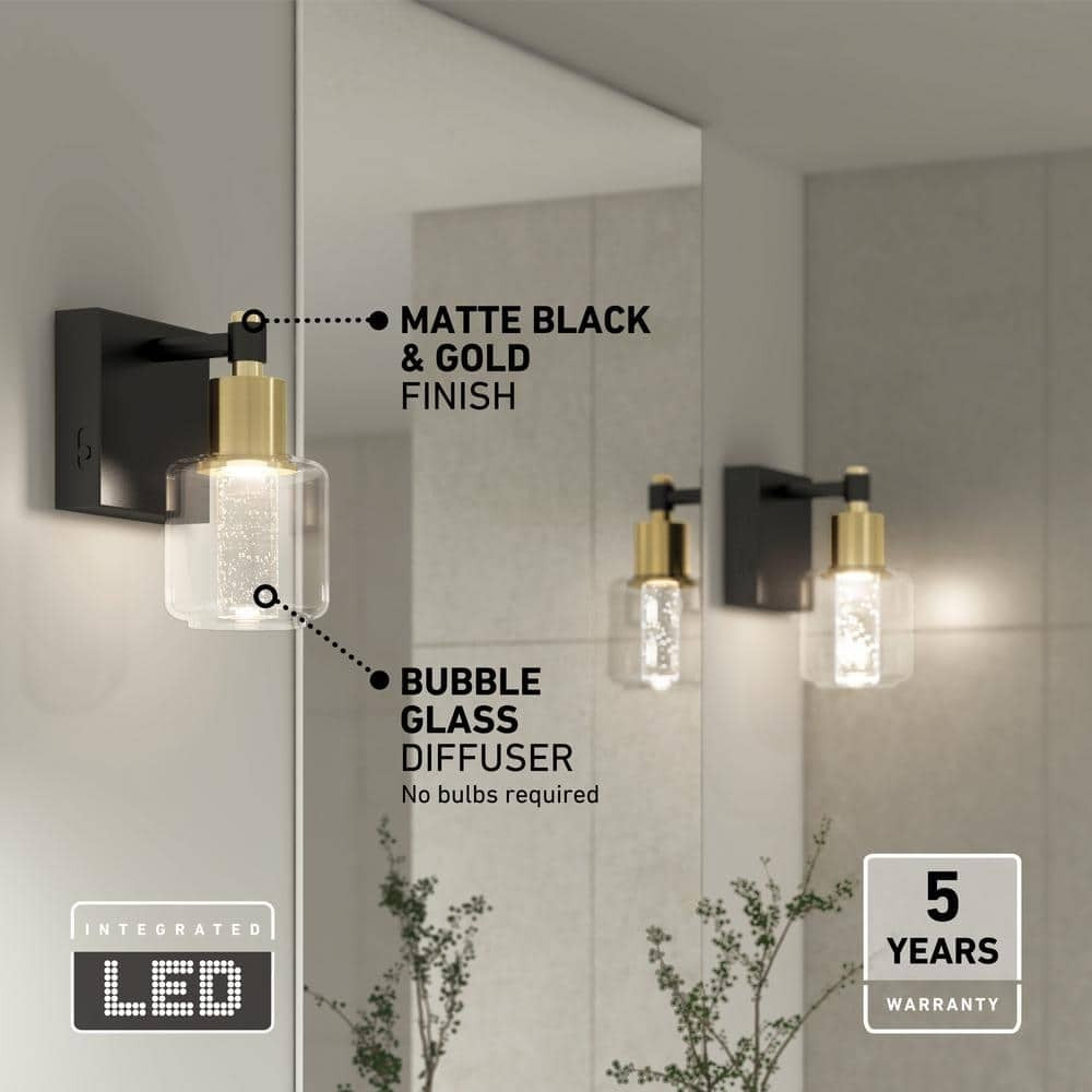 Artika Champagne Globe 5 in. Black  Gold Modern Dimmable Bath Vanity Light