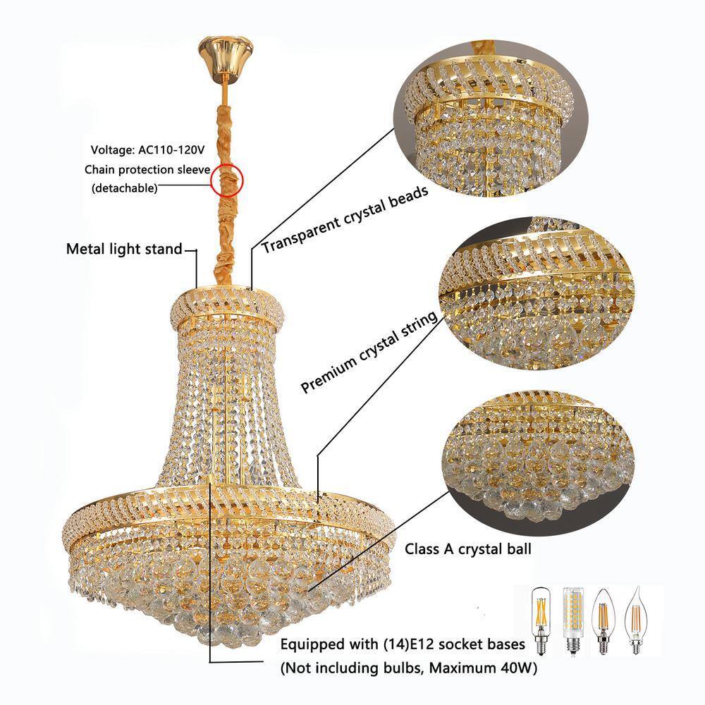 14-Light Golden France Empire Style Modern K9 Crystal Raindrop Chandelier Light