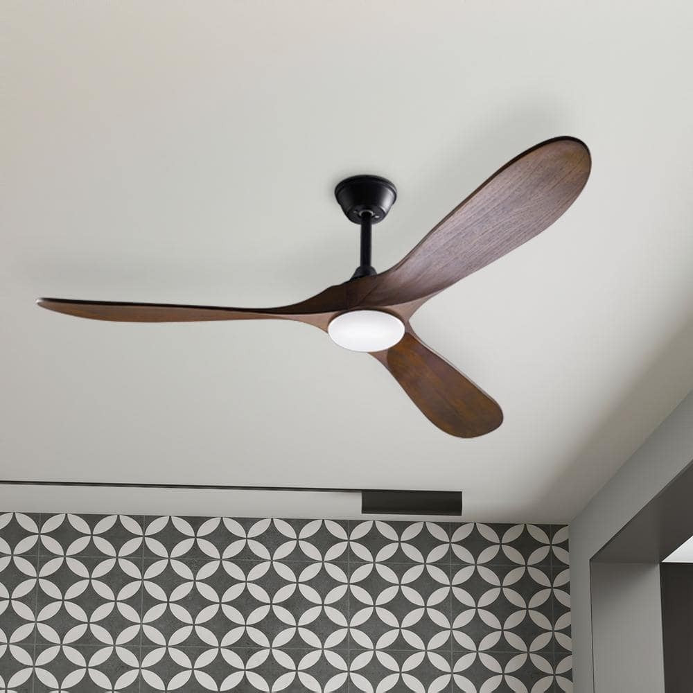 60 in. Integrated LED Indoor/Outdoor Wood Ceiling Fan w Light Kit Remote Control
