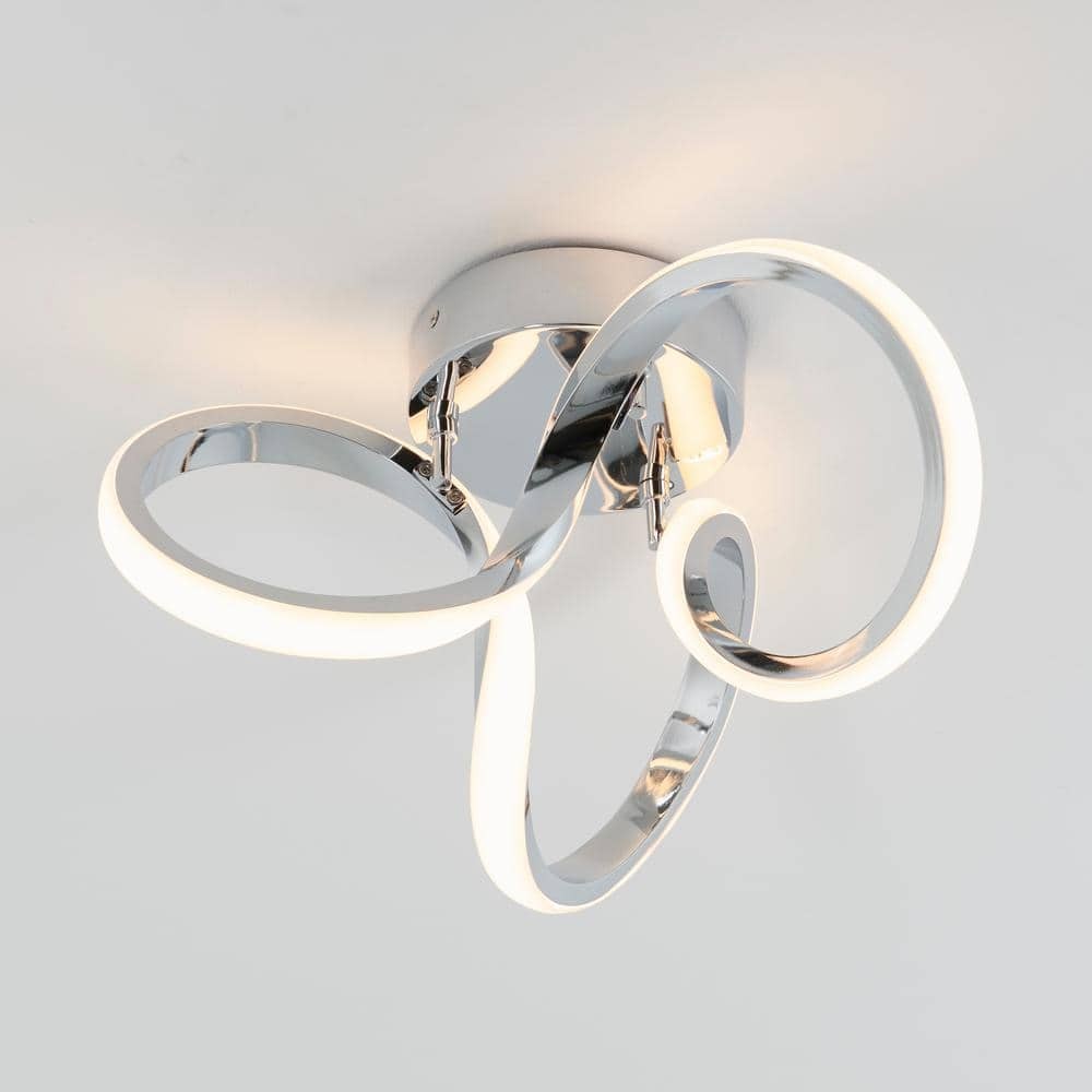 Artika Swirl 13 in. Modern Chrome LED Flush Mount Ceiling Light Fixture