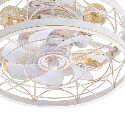 Breezary 16.5 in. White/Gold Caged Flush Mount Ceiling Fan w/ Light & Remote