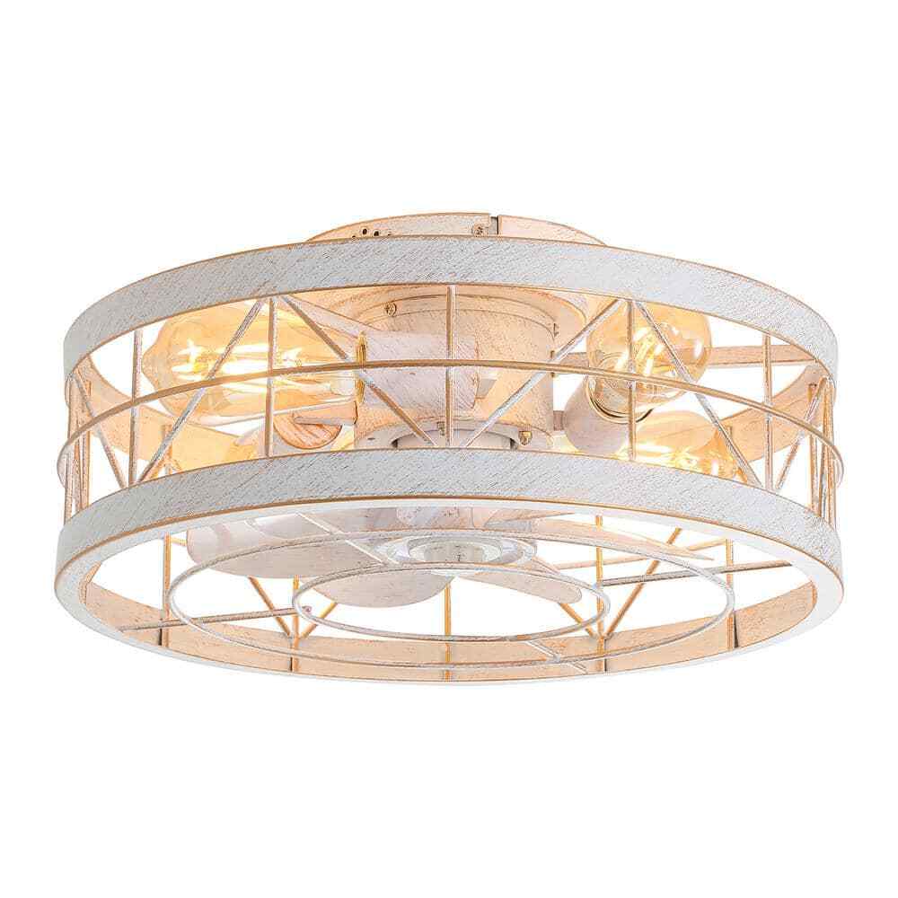 Breezary 16.5 in. White/Gold Enclosed Flush Mount Ceiling Fan w/ Light & Remote