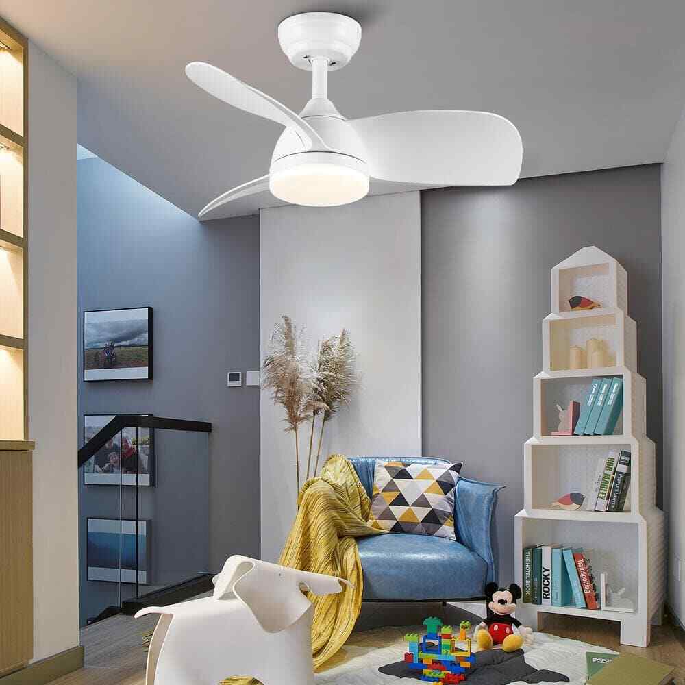 28 in. White Small Ceiling Fan with Integrated LED Light Kit and Remote Control