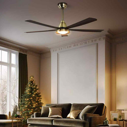 52 in. Smart LED Wood Black Semi Flush Mount Ceiling Fan w/ Light Kit Remote App
