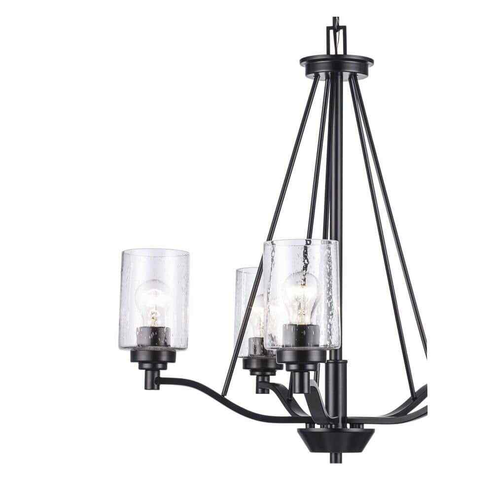 Bel Air Lighting Simi Black Chandelier Light Fixture w/ Seeded Glass Shades