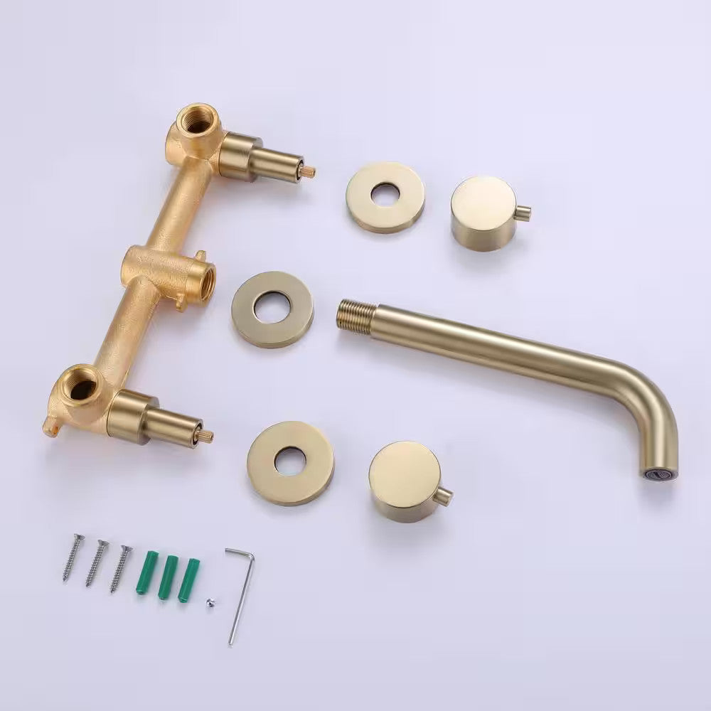 AIMADI Double Handle Wall Mounted Bathroom Faucet with Modern 3-Hole Brass Basin