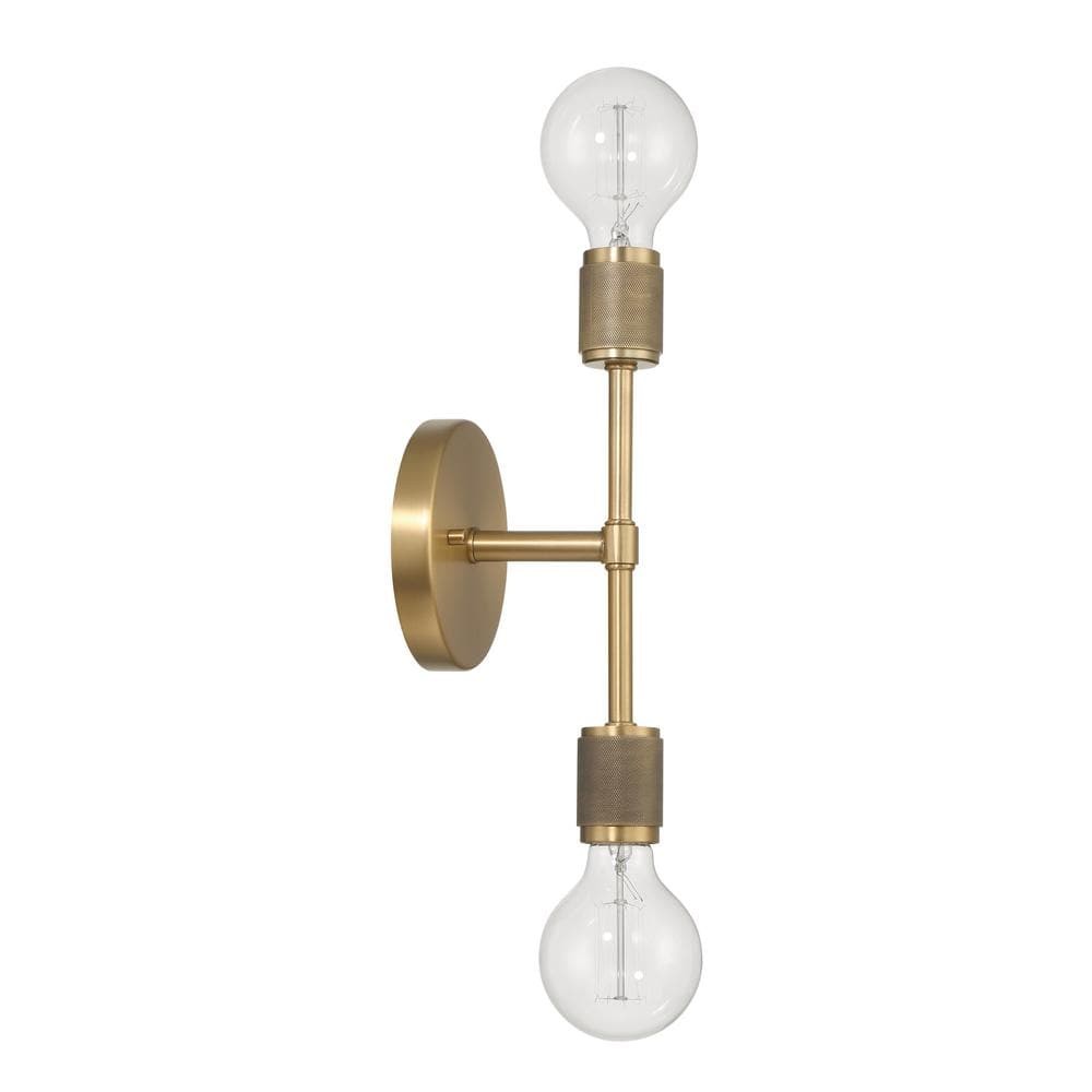 6.37 in. Maxim 2-Light Lacquered Brass Minimalist Wall Sconce with Exposed Bulbs