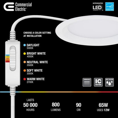 Commercial Electric 6" LED Select Baffle Canless Recessed Light Adjustable CCT