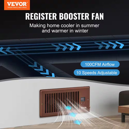 BROWN VEVOR Register Booster Fan Quiet Smart Vent Fits 4x10 in Heating Cooling