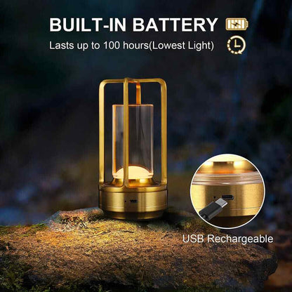7 in. Outdoor/Indoor Dimmable Touch Control Industrial Gold Portable Table Lamp