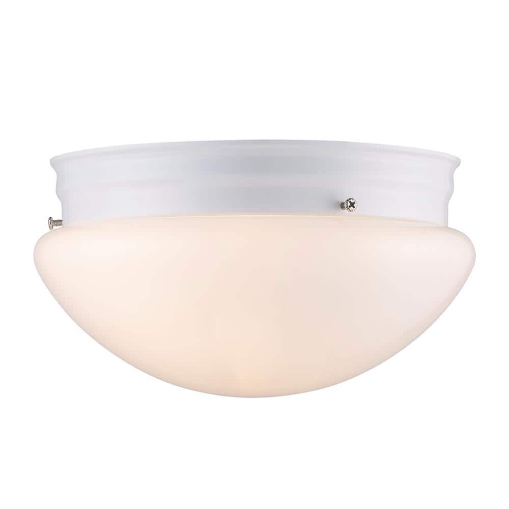 Bel Air Lighting Dash 10 in. 2-Light White Flush Mount Ceiling Light Opal Glass