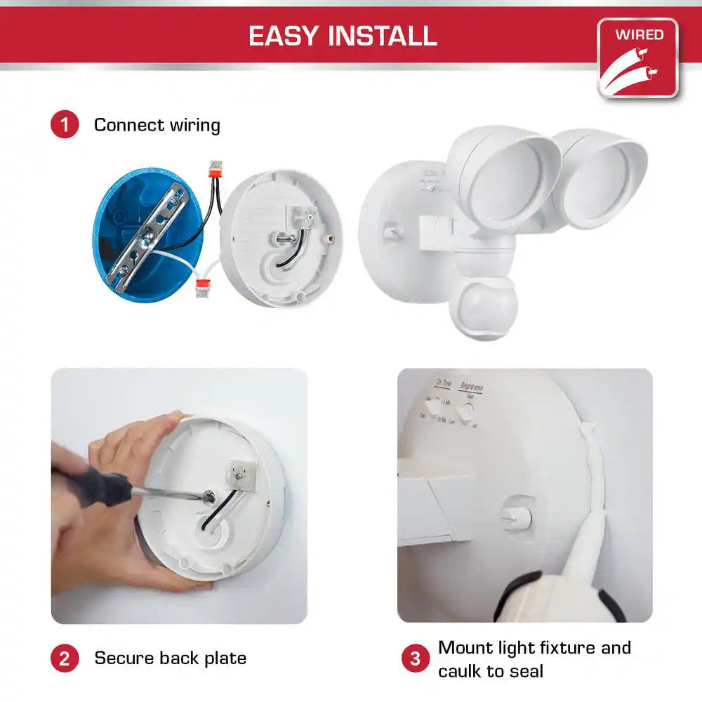 Defiant MaxDetect 240° White Motion Sensing Wired Outdoor LED 2-Head Flood Light