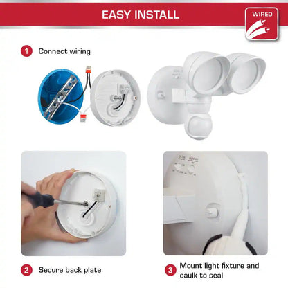 Defiant MaxDetect 240° White Motion Sensing Wired Outdoor LED 2-Head Flood Light