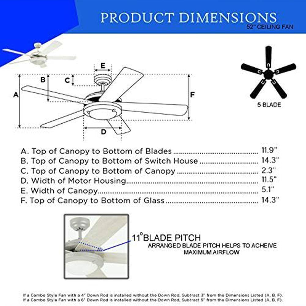 CIATA 52 in. Integrated LED Indoor Comet White Reversible Ceiling Fan with Light