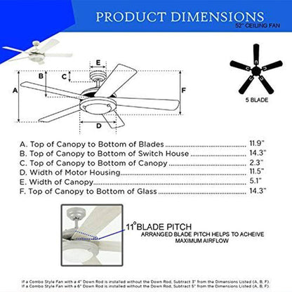 CIATA 52 in. Integrated LED Indoor Comet White Reversible Ceiling Fan with Light