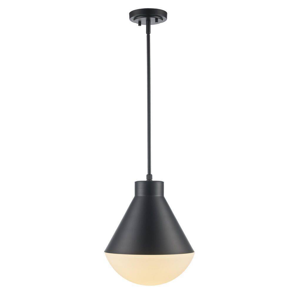 Bel Air Lighting Ludlow Black Hanging Pendant Light w/ White Opal Glass Shade