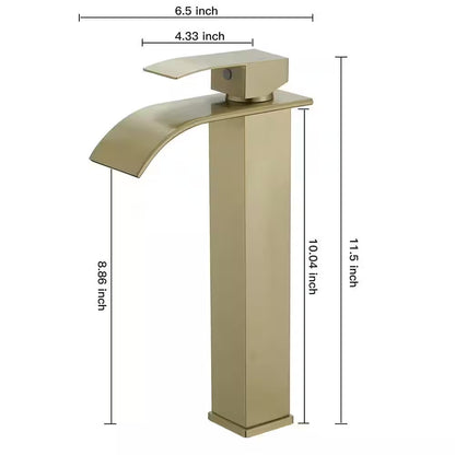 BWE Waterfall Single Hole Single Handle Bathroom Vessel Sink Faucet Brushed Gold