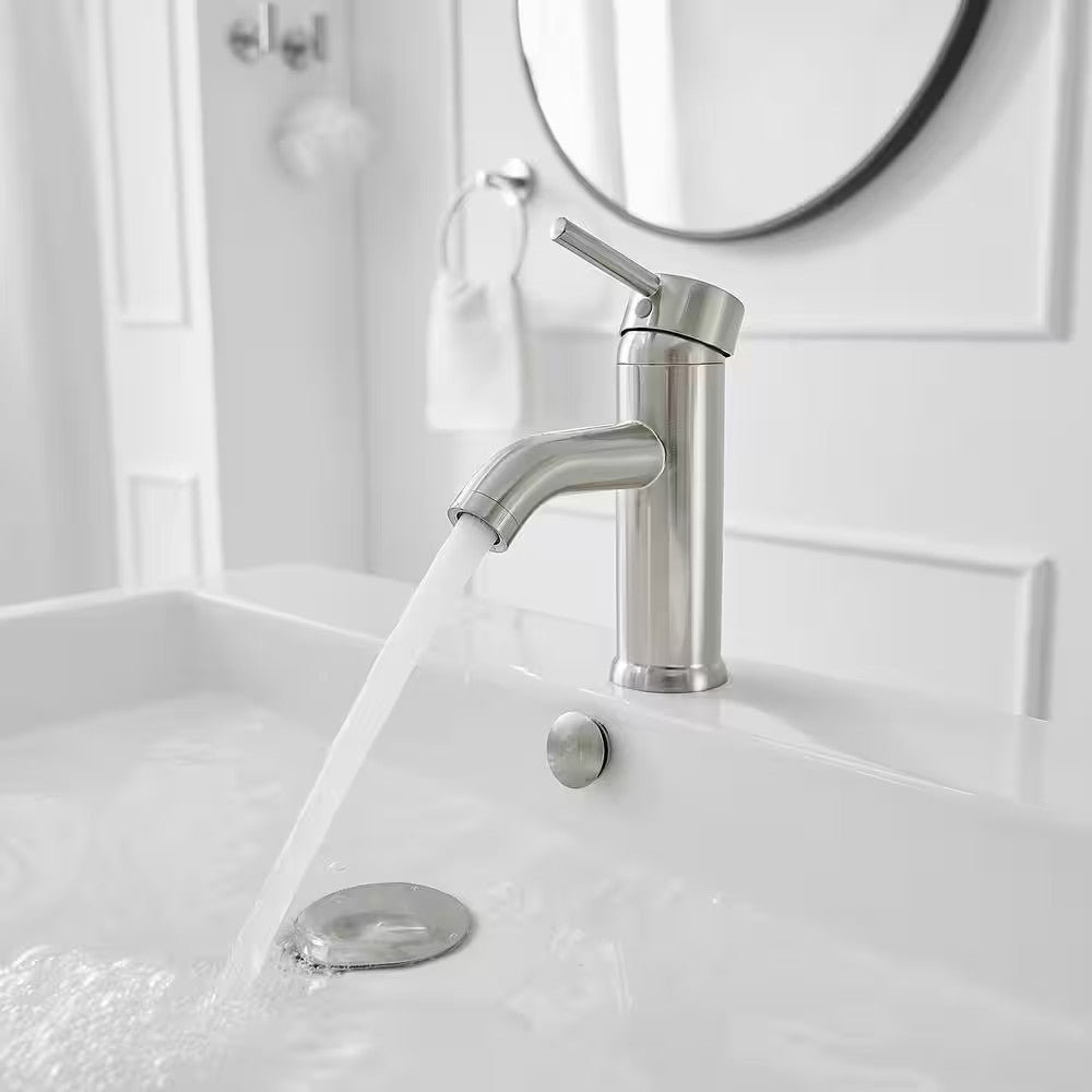 BWE Single Hole Single-Handle Bathroom Faucet w/Pop Up Drain in Brushed Nickel