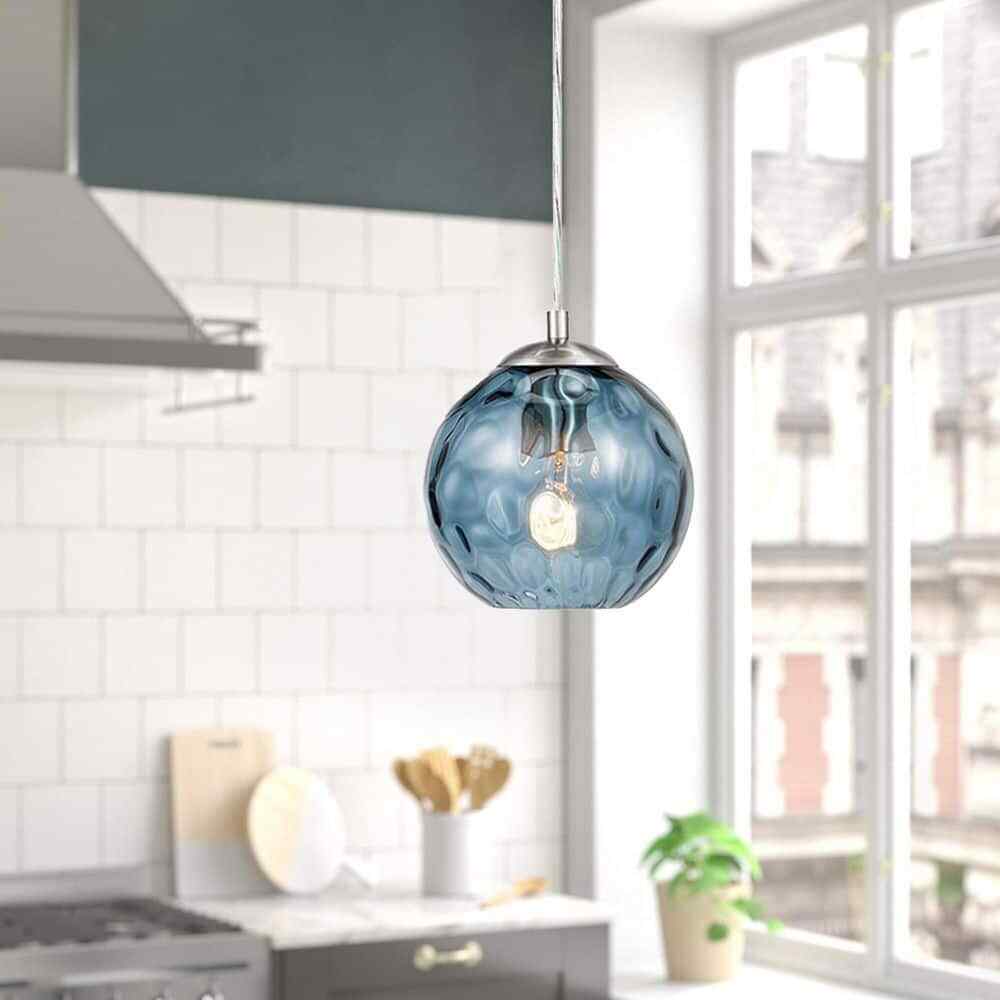 Cresswell 69 in. Hammered Blue Glass Pendant Hanging Light Fixture BM1537-01
