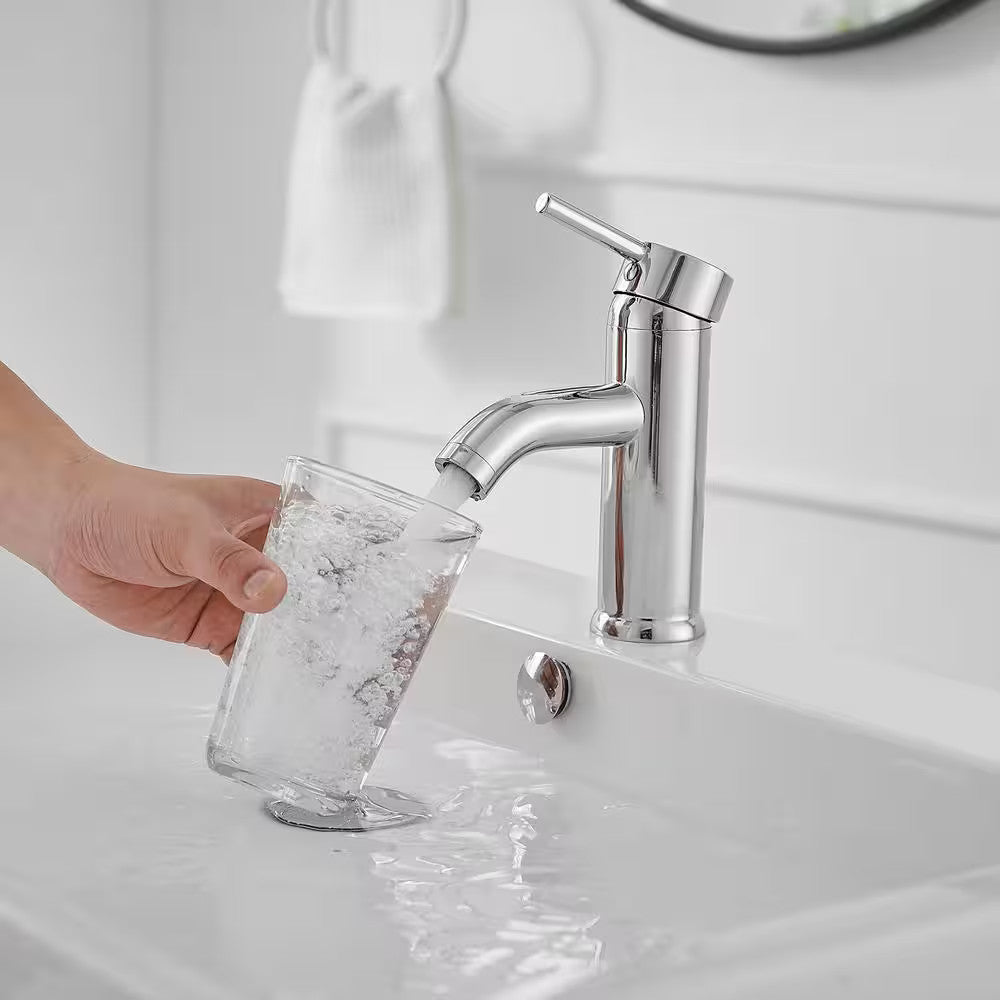 BWE Single Hole Single-Handle Bathroom Faucet With Pop Up Drain Polished Chrome