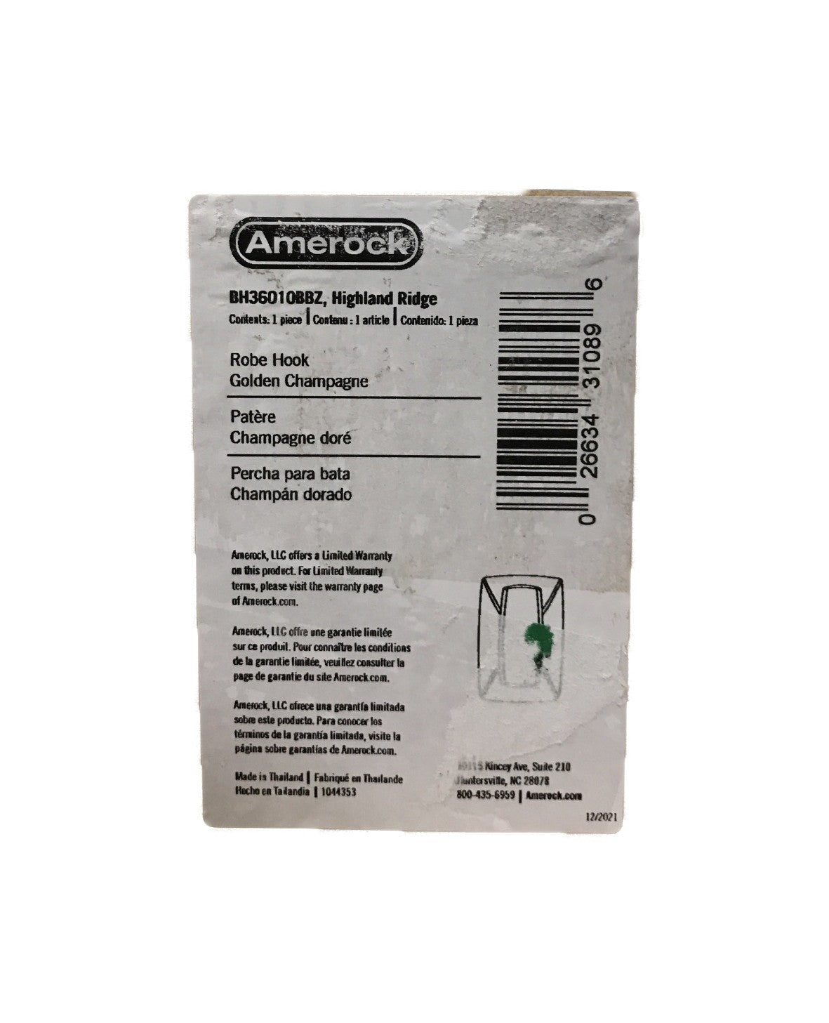 Amerock Highland Ridge Single Robe Hook in Golden Champagne BH36010BBZ