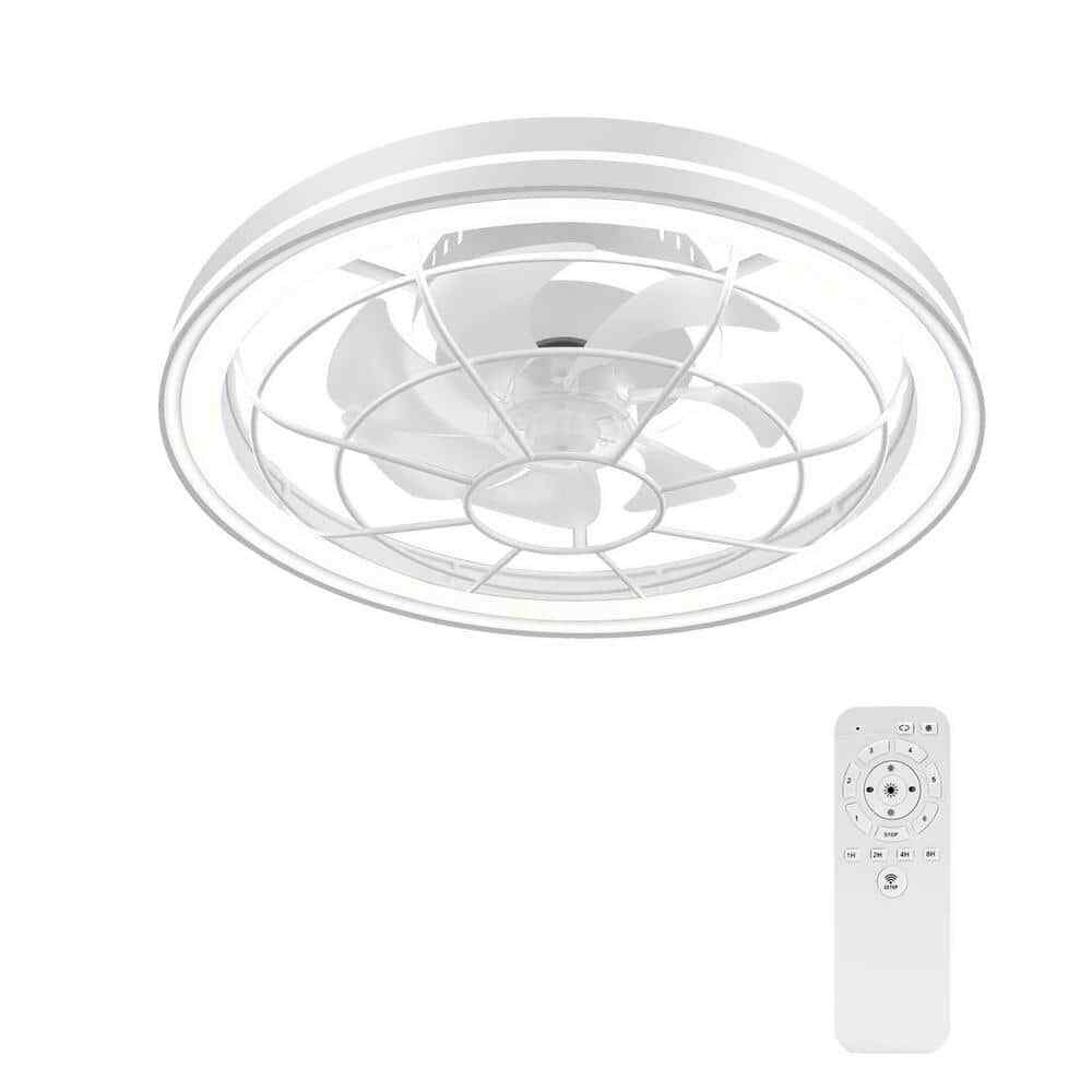 BICIK Flush Mount Smart White Invisible Blade Ceiling Fan w/ Light & Remote