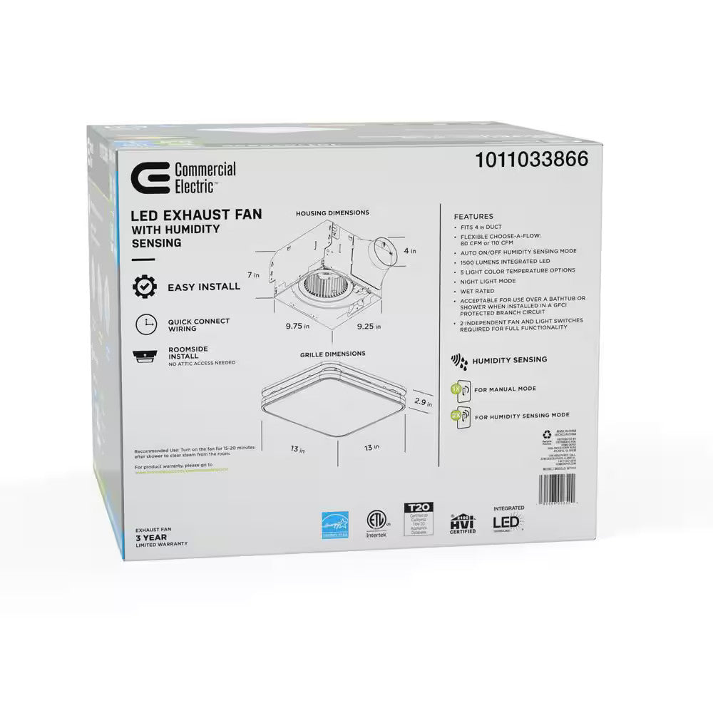 Commercial Electric BF1110 Bathroom Exhaust Fan, Night Light and Humidity Sensor