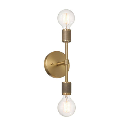 6.37 in. Maxim 2-Light Lacquered Brass Minimalist Wall Sconce with Exposed Bulbs