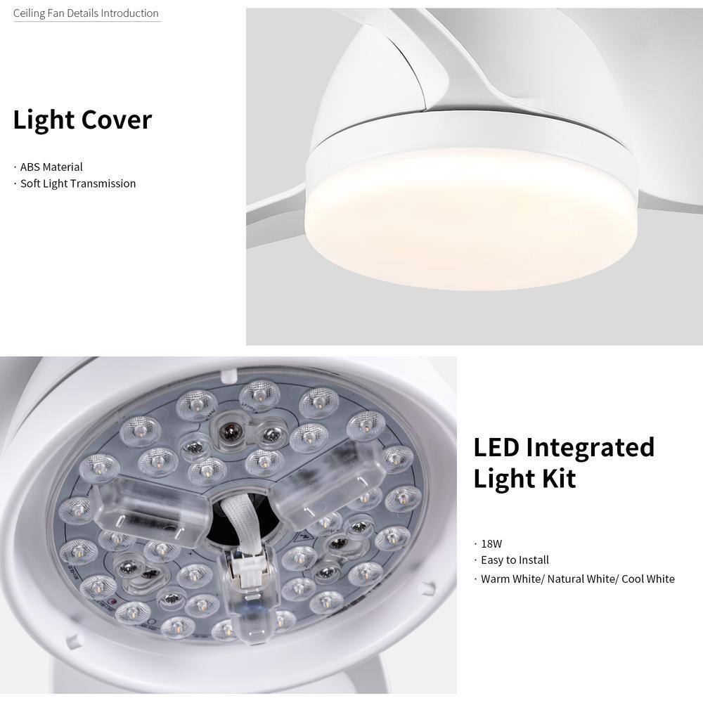 28 in. White Small Ceiling Fan with Integrated LED Light Kit and Remote Control