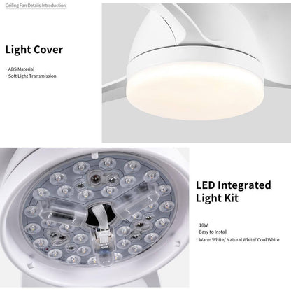 28 in. White Small Ceiling Fan with Integrated LED Light Kit and Remote Control