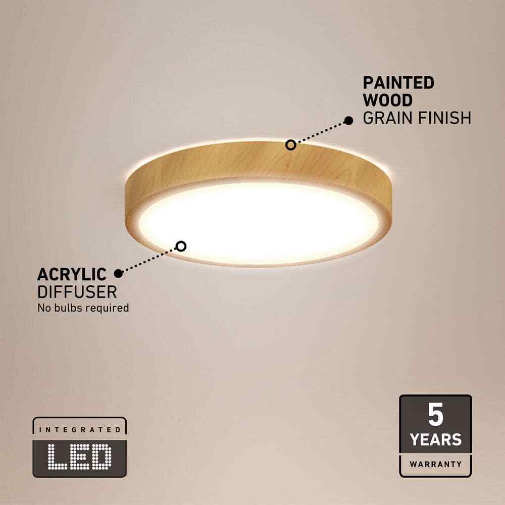 Artika Dryad 15 in. 30 Watt Modern Wood LED Flush Mount Ceiling Light Fixture