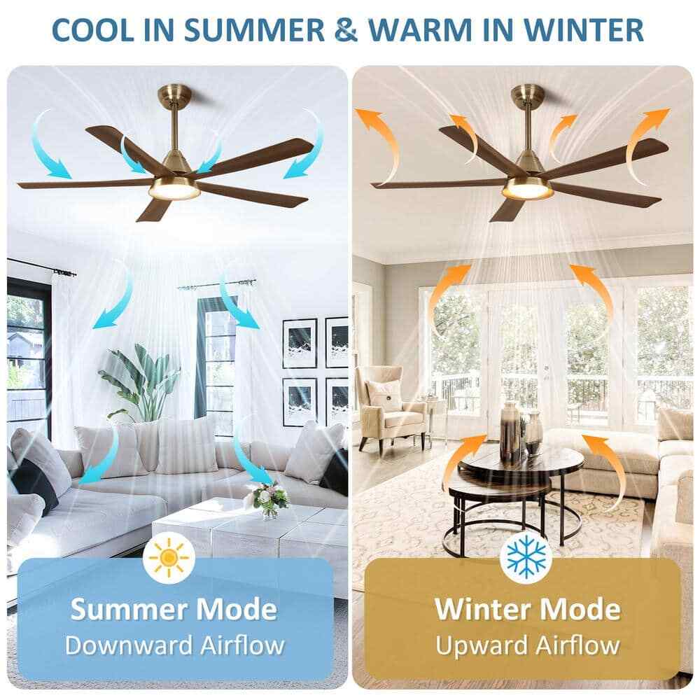 52 in. Smart LED Wood Black Semi Flush Mount Ceiling Fan w/ Light Kit Remote App