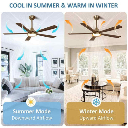 52 in. Smart LED Wood Black Semi Flush Mount Ceiling Fan w/ Light Kit Remote App
