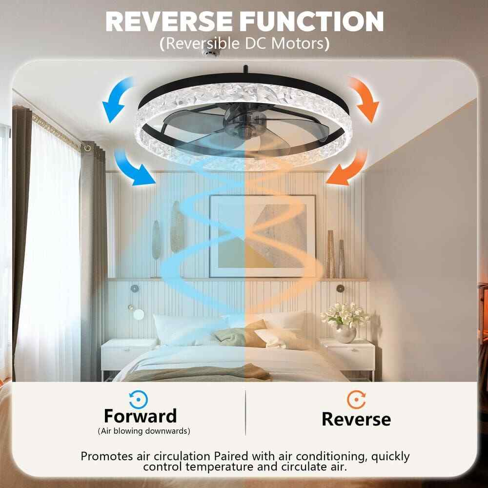 Ariskeen 20 in Black Crystal Ceiling w/ with Light & Remote Flush Mount Dimmable