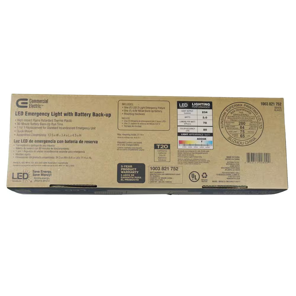 Commercial Light - Electric LED Black Emergency Light With Battery Back Up