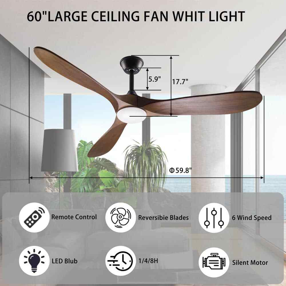 60 in. Integrated LED Indoor/Outdoor Wood Ceiling Fan w Light Kit Remote Control
