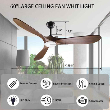 60 in. Integrated LED Indoor/Outdoor Wood Ceiling Fan w Light Kit Remote Control