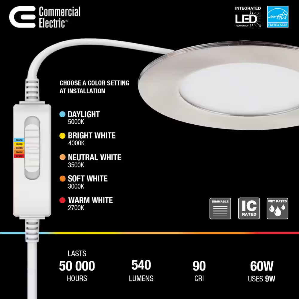 Commercial Electric Ultra Slim 4 in. Canless Recessed LED Kit - Brushed Nickel