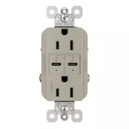 15A 125V Tamper-Resistant Duplex Outlet w/ 6A PLUS 30W  USB C/C Nickel