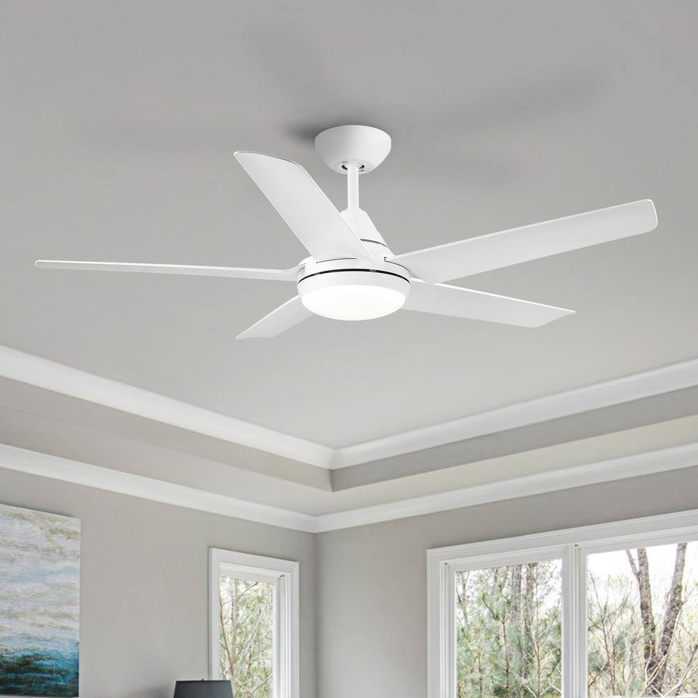 48 in. Integrated LED Light Kit Matte White Ceiling Fan with Remote Control