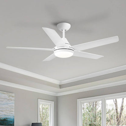 48 in. Integrated LED Light Kit Matte White Ceiling Fan with Remote Control